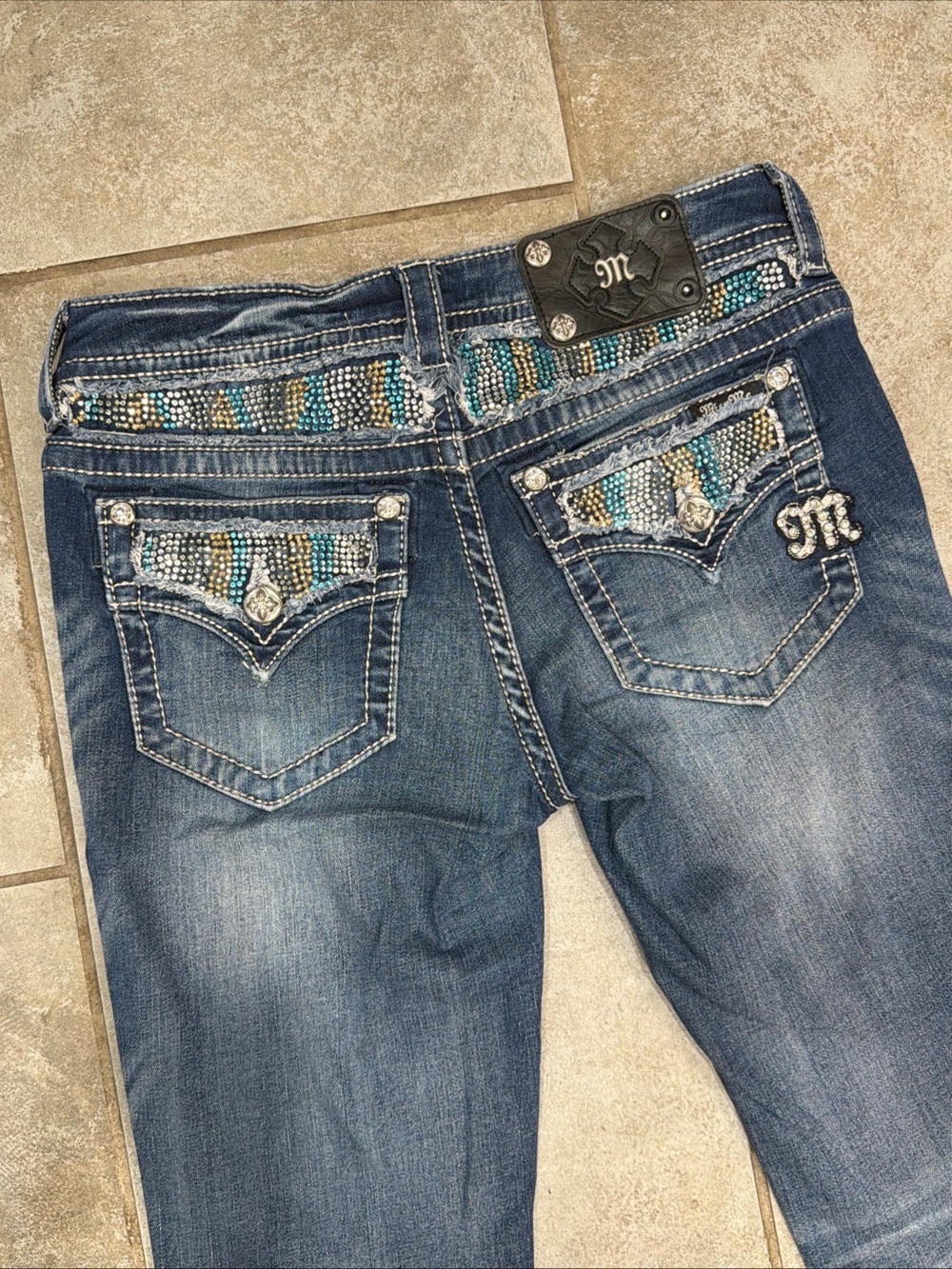 Miss Me Jeans Rhinestone Bling Medium Wash Size 27 Bootcut Flawed